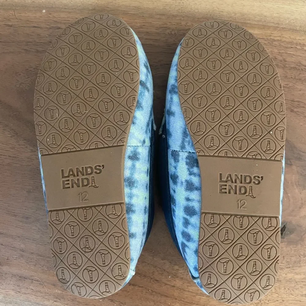 Lands End Slippers Youth 12m Slip On Moccasins Blue Comfort Faux Fur Tie Dye